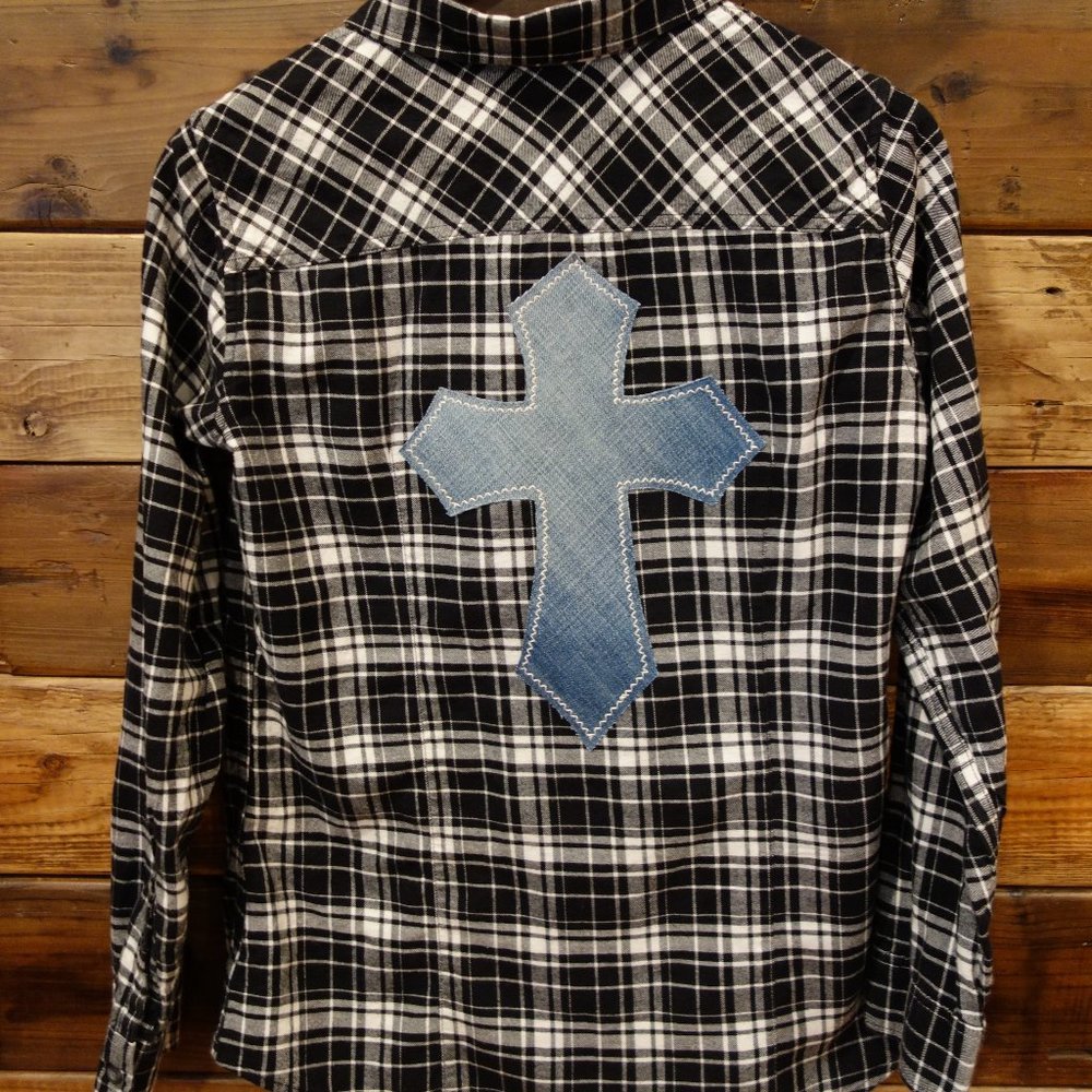 One-of-a-Kind Eddie Bauer Flannel featuring Custom MadAndie Vintage Levi's Cross
